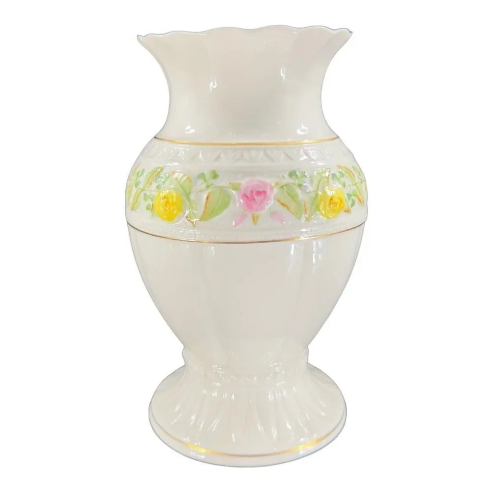 Vintage BELLEEK Classic‎ Rose Collection Large Size Porcelain Vase Vessel Marked